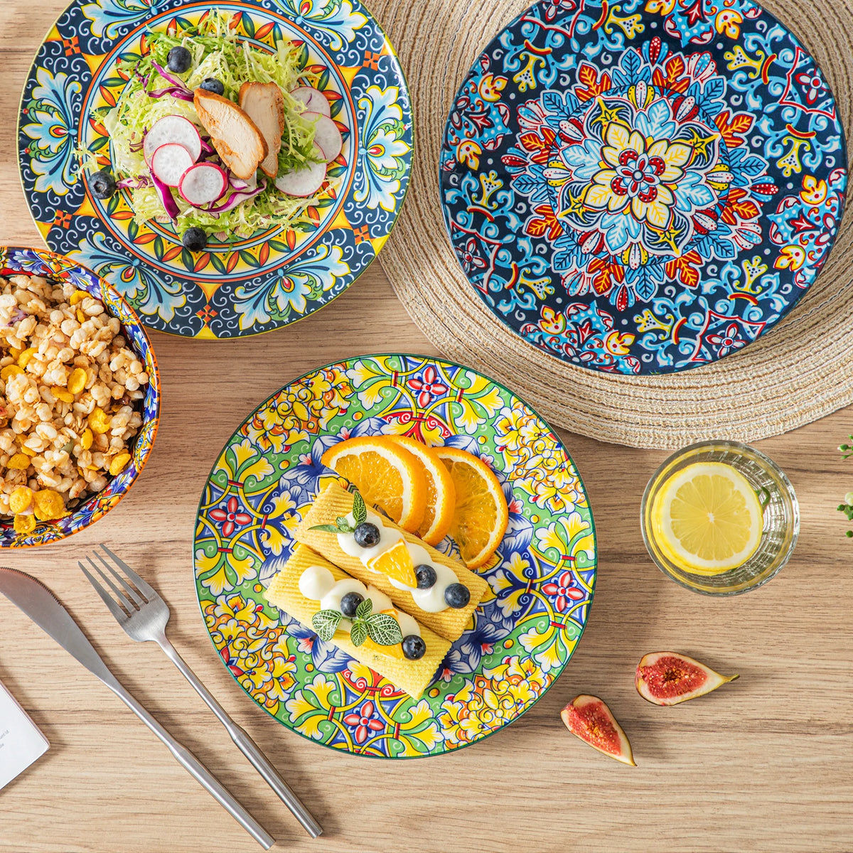 MALACASA Bohemian Ceramic Dinnerware Set Stoneware Tableware for Home
