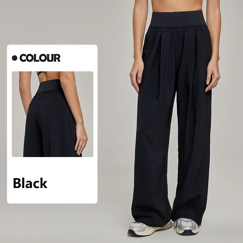 High Waist Wide Leg Yoga Pants for Women Straight Loose Casual Trousers Breathable Lightweight Sports Pants for Spring Summer