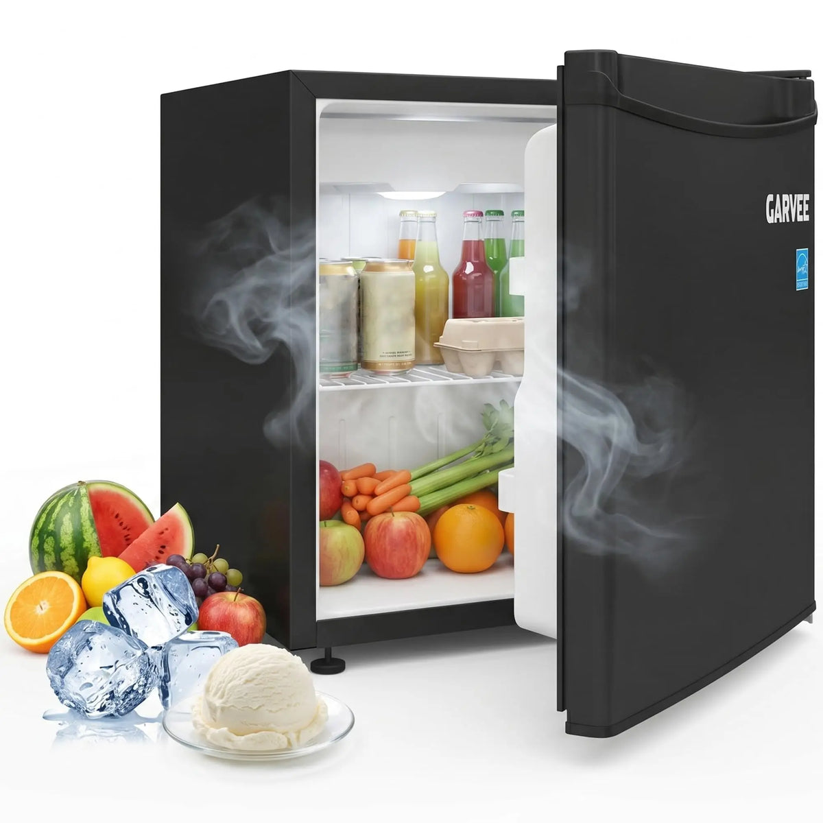 Compact Mini Refrigerator With Freezer LED Lighting And Adjustable Shelves