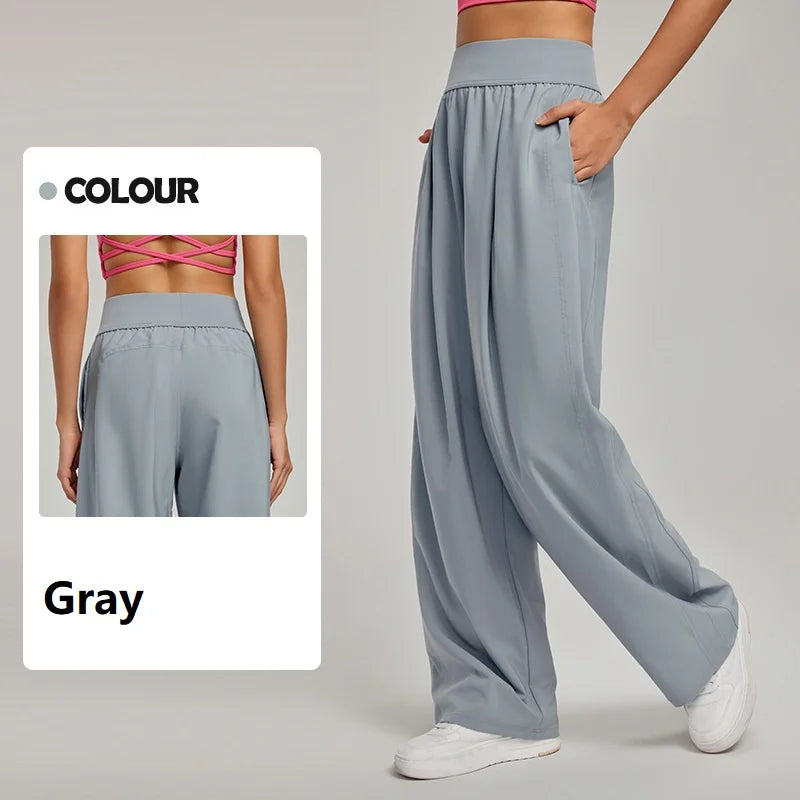 High Waist Wide Leg Yoga Pants for Women Straight Loose Casual Trousers Breathable Lightweight Sports Pants for Spring Summer