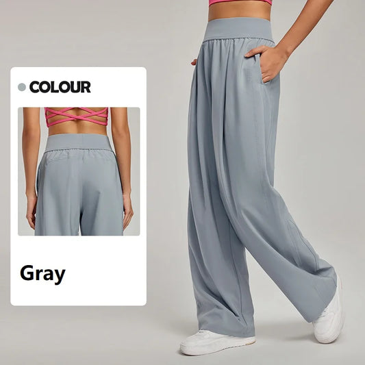 High Waist Wide Leg Yoga Pants for Women Straight Loose Casual Trousers Breathable Lightweight Sports Pants for Spring Summer