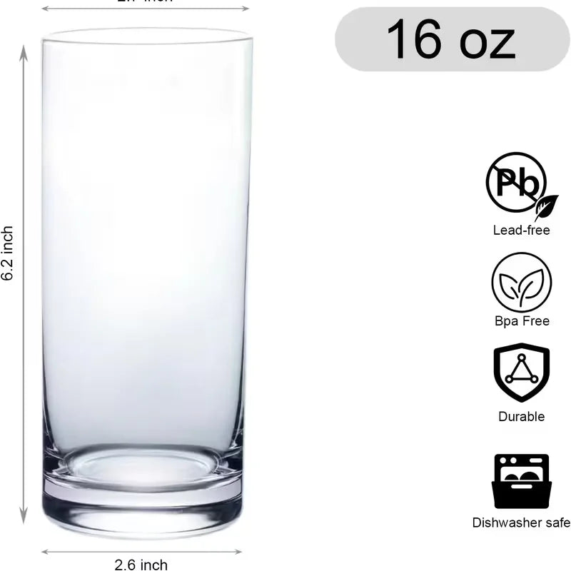 Crystal Highball Drinking Glasses for Cocktails, Juice and Whiskey