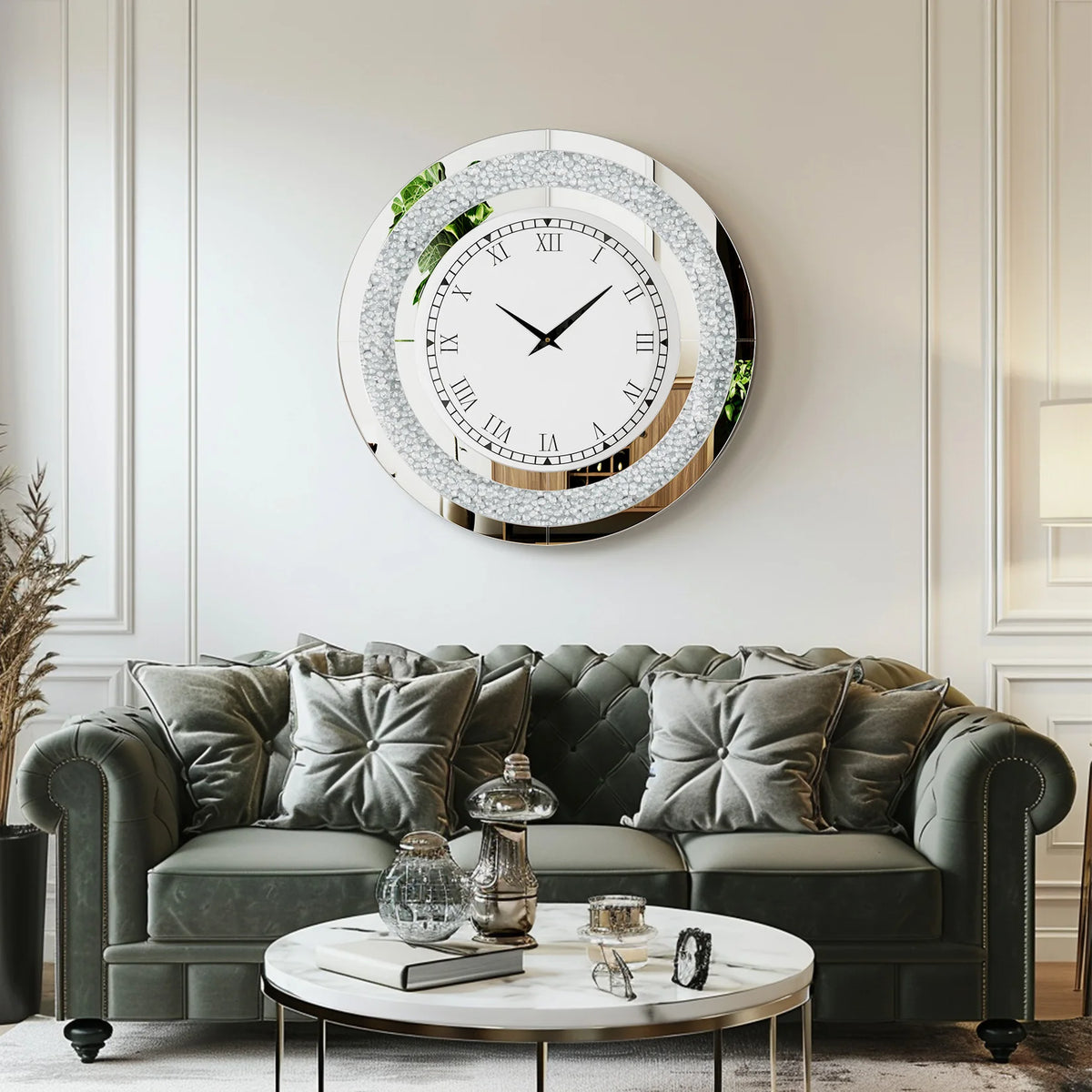 Crystal Sparkle Mirrored Wall Clock With Twinkle Diamond Accents