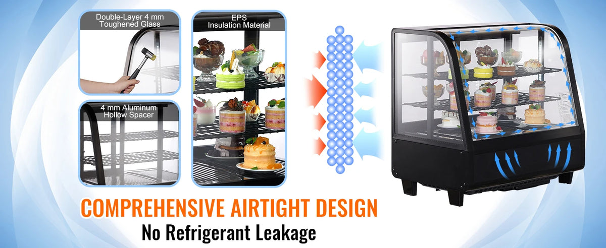 SucceBuy Refrigerated Pastry Display Case With LED Frost-Free Cooling