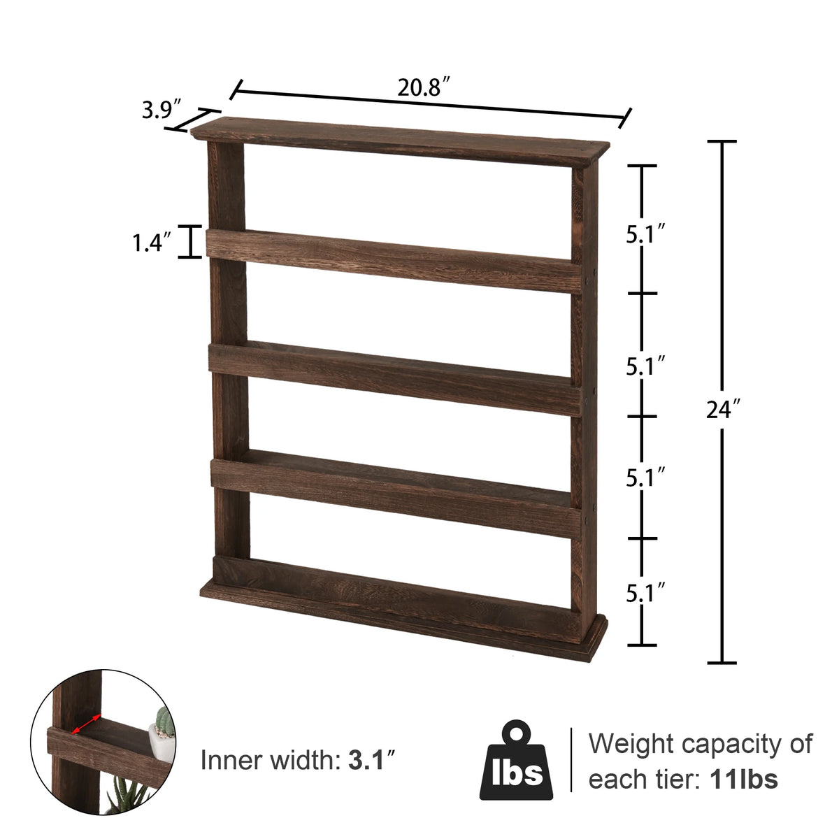 Bamboo Wall Mounted Spice Rack Storage Shelf Organizer