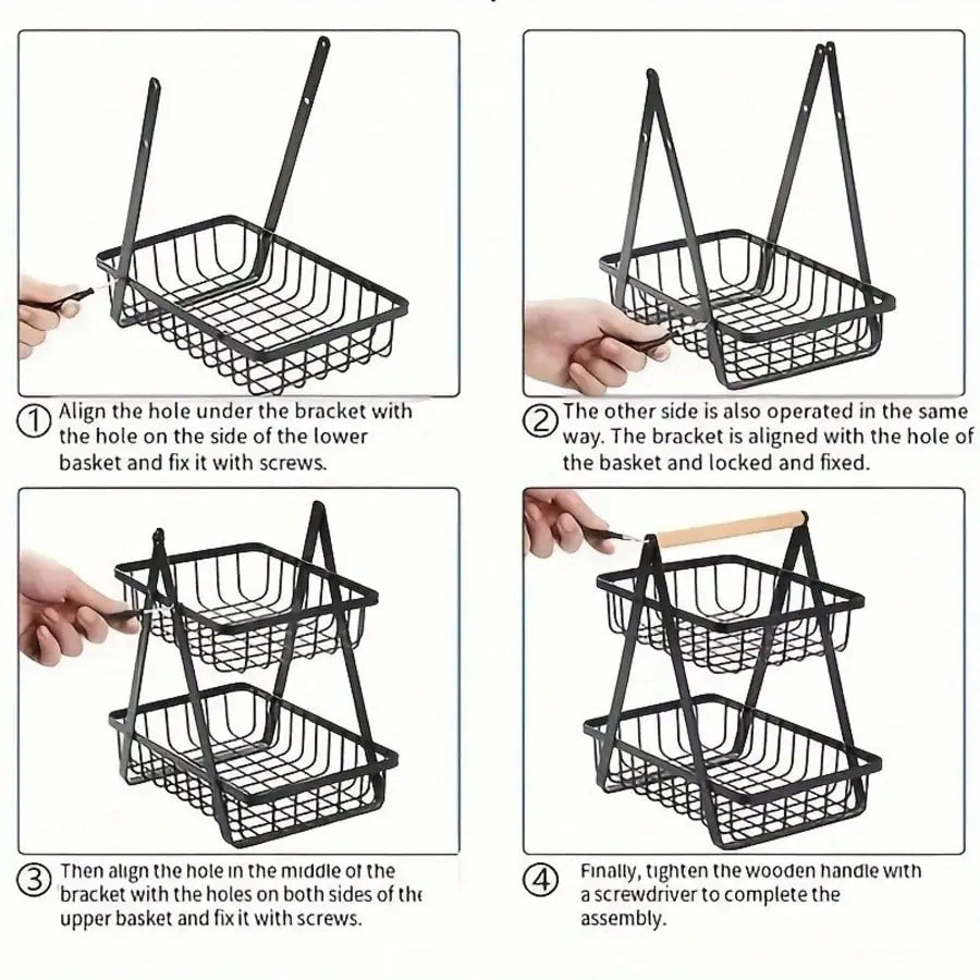 Three Tier Fruit Basket With Removable Trays For Kitchen Storage