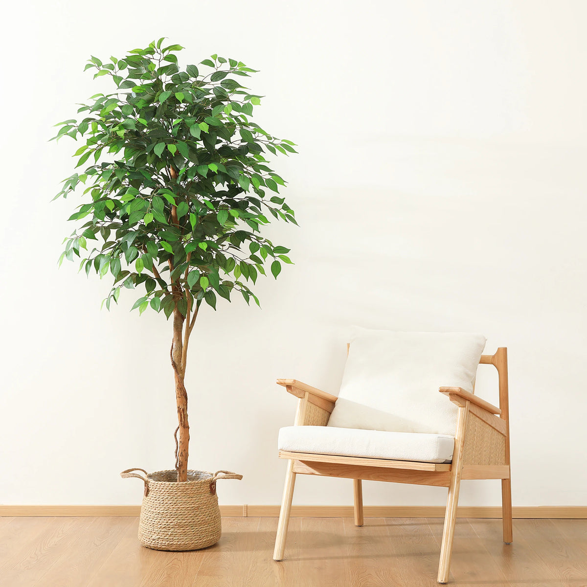 DR.PLANZEN Artificial Ficus Tree Potted Plant With Natural Wood Trunk