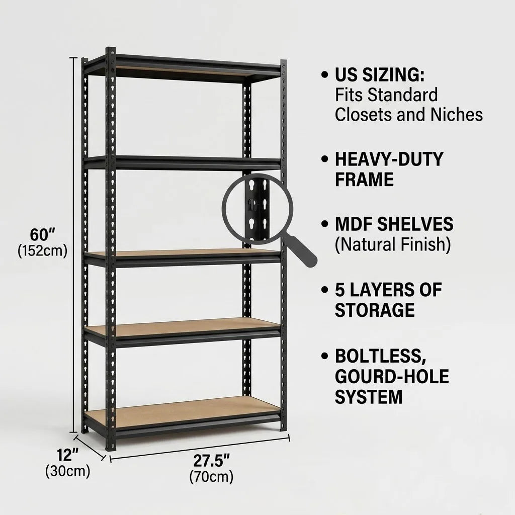 Metal Five Tier Shelving Unit Adjustable Pantry Storage Rack