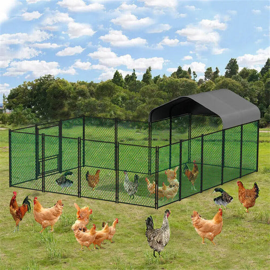 Heavy Duty Large Chicken Run Coop Cage Walk In Coop Poultry Hen Rabbit Metal Kennel Hutch Pen with Waterproof UV Cover Outdoor