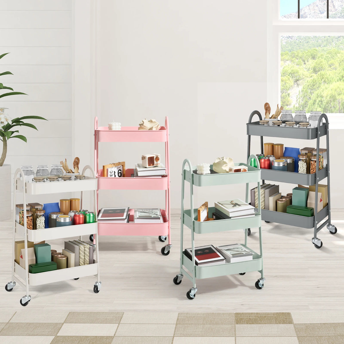 JHK Metal Rolling Storage Cart With Lockable Wheels