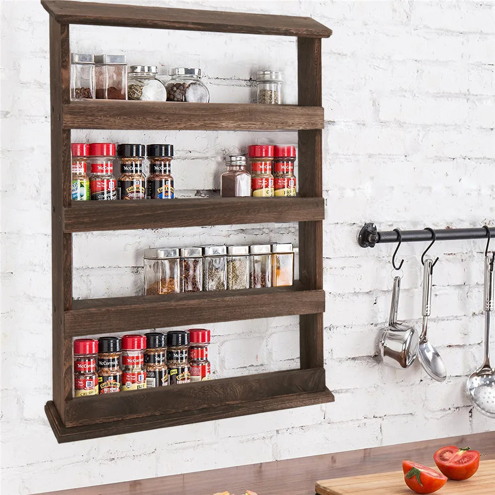 Bamboo Wall Mounted Spice Rack Storage Shelf Organizer