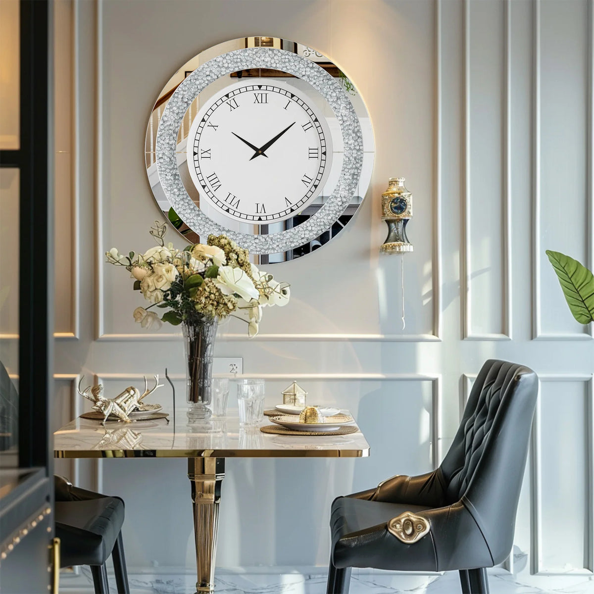Crystal Sparkle Mirrored Wall Clock With Twinkle Diamond Accents