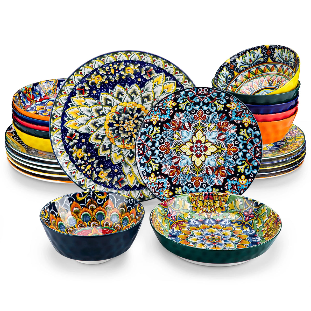 MALACASA Bohemian Ceramic Dinnerware Set Stoneware Tableware for Home