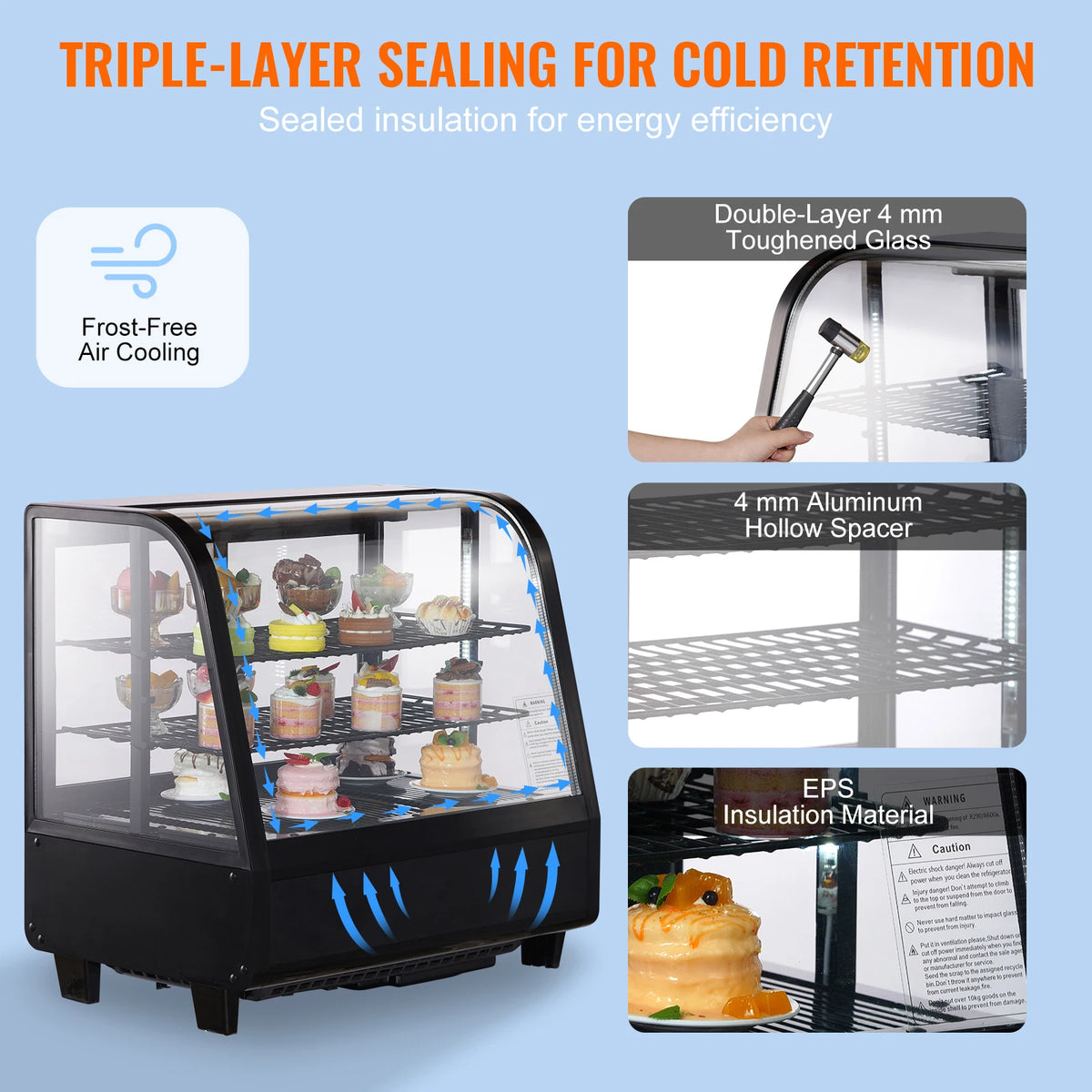 SucceBuy Refrigerated Pastry Display Case With LED Frost-Free Cooling