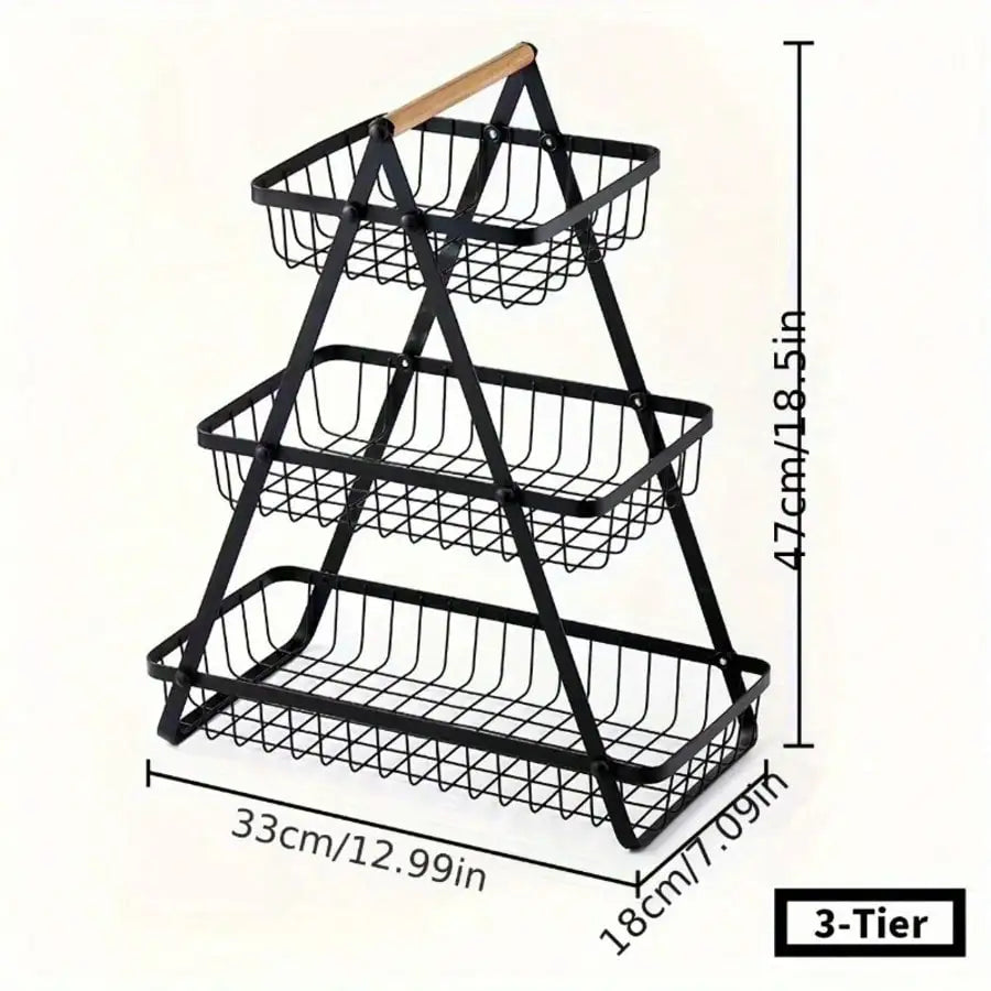 Three Tier Fruit Basket With Removable Trays For Kitchen Storage