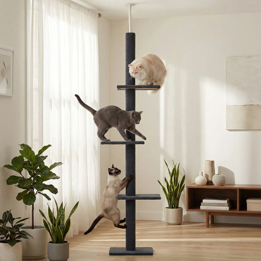 Floor to Ceiling Cat Tower for Indoor Adjustable Height Tall Cat Tree with Scratching Posts and Platforms Cat Scratcher Cat Toys