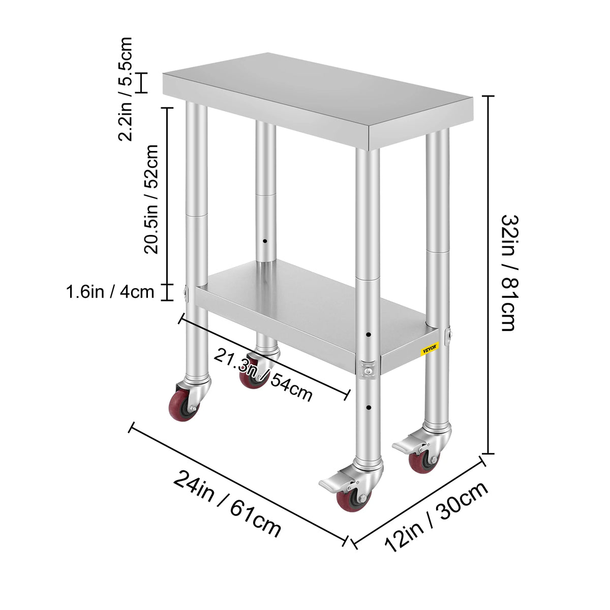 SucceBuy Stainless Steel Prep Table With Shelf Casters And Backsplash