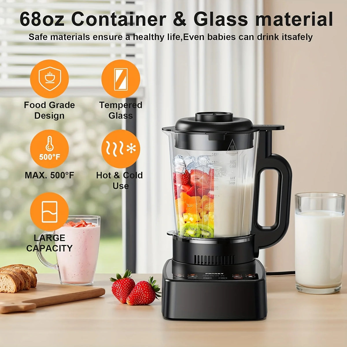 Prasky 2400W Professional Heating Blender With High Speed Auto Clean Function