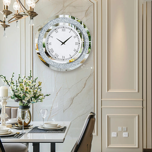 Crystal Sparkle Mirrored Wall Clock With Twinkle Diamond Accents
