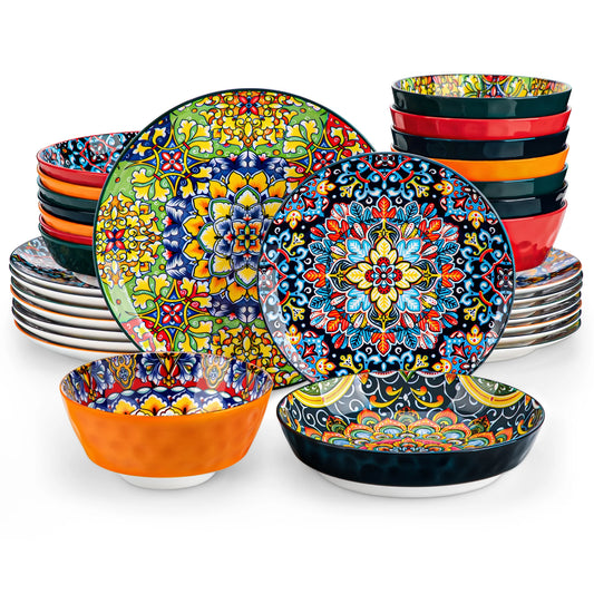 MALACASA Bohemian Ceramic Dinnerware Set Stoneware Tableware for Home