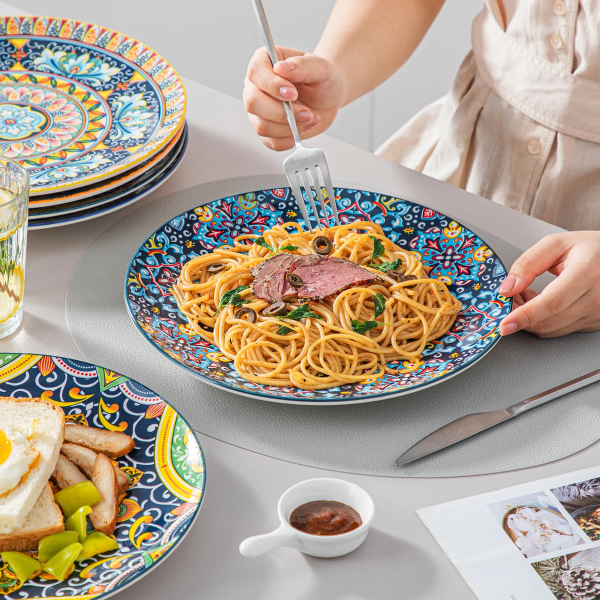 MALACASA Bohemian Ceramic Dinnerware Set Stoneware Tableware for Home