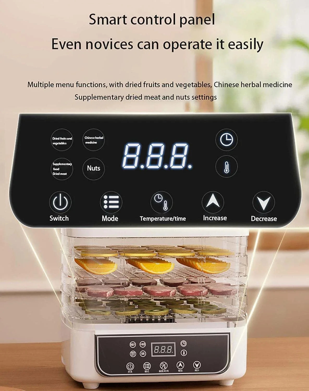 Household Fruit And Vegetable Food Dryer With Adjustable Temperature Control