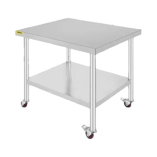 SucceBuy Stainless Steel Prep Table With Shelf Casters And Backsplash