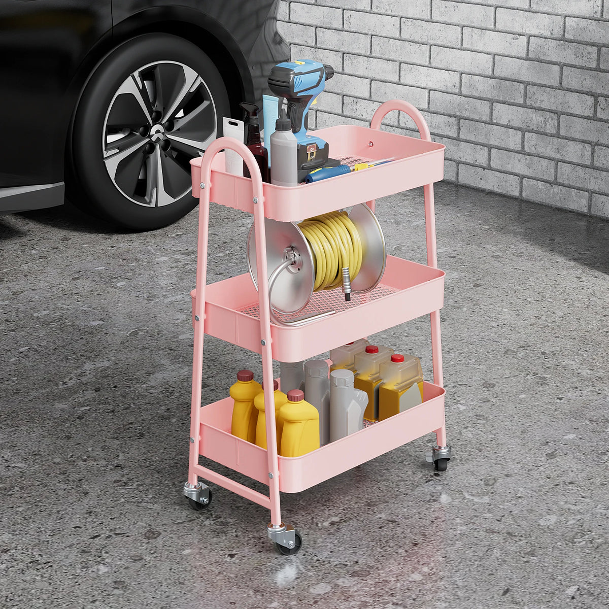 JHK Metal Rolling Storage Cart With Lockable Wheels