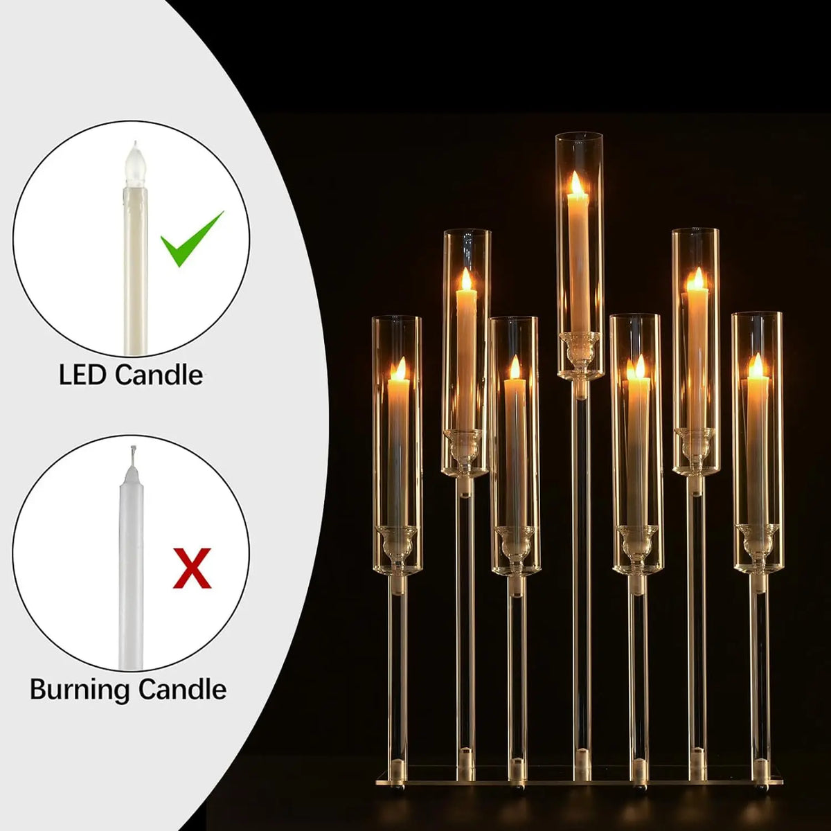 VINCIGANT Seven Arm Acrylic Candelabra for Weddings and Home Decor