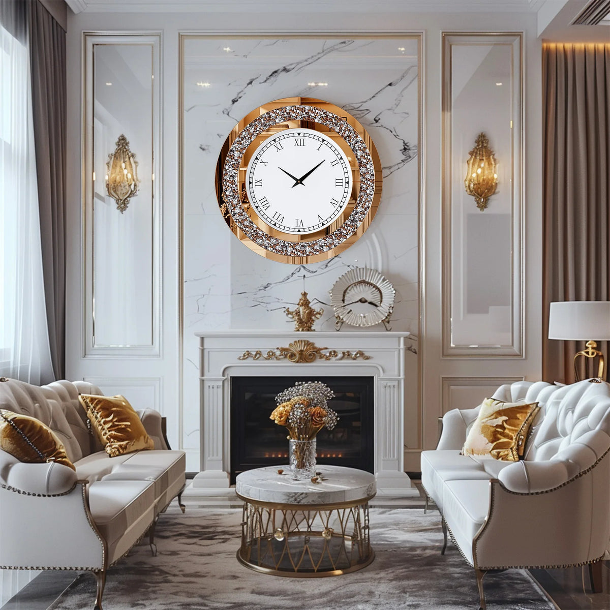Crystal Sparkle Mirrored Wall Clock With Twinkle Diamond Accents