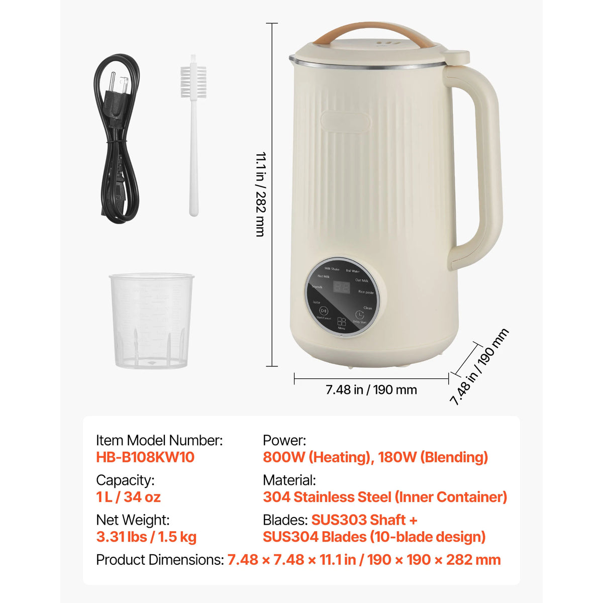 VEVOR 8-in-1 Nut Milk Maker for Soy and Oat Milk