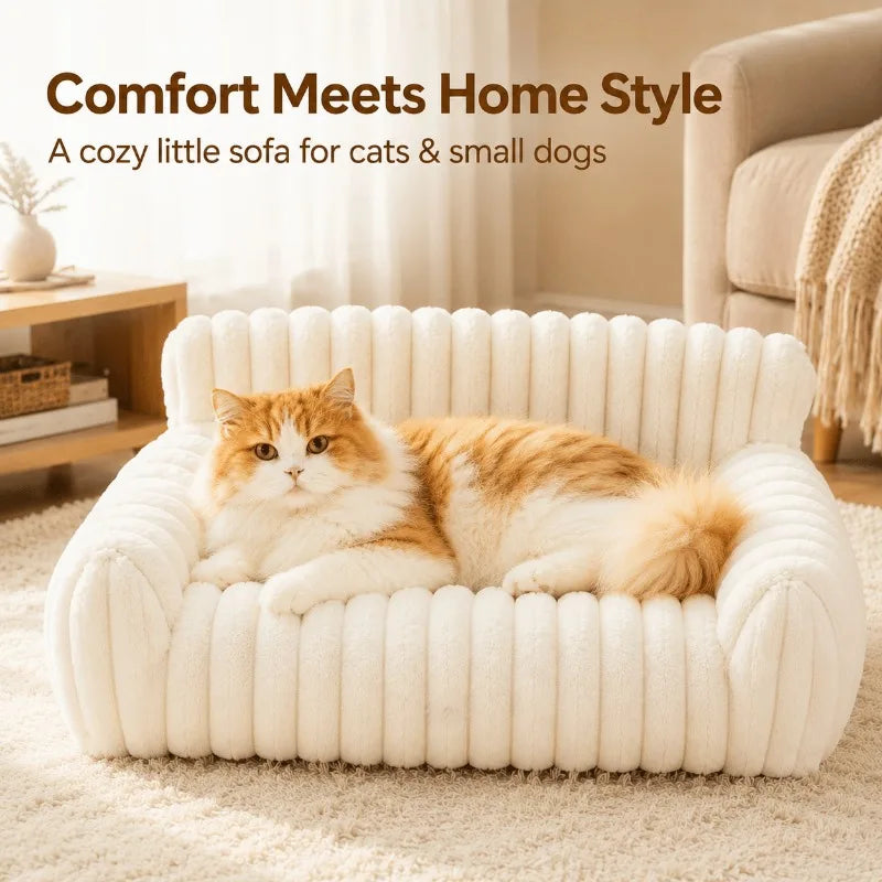 Plush Cat Sofa Bed With Washable Cover And Cozy Support