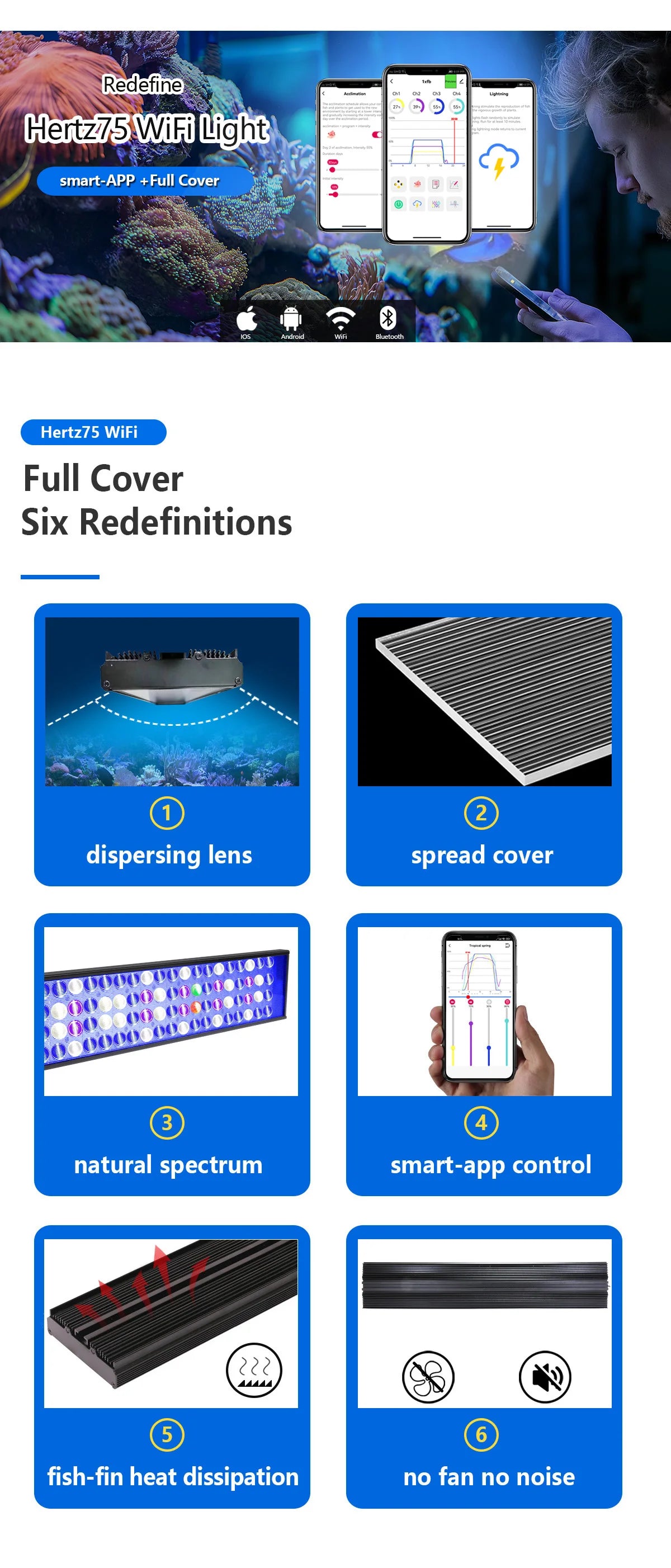 PopBloom Programmable Full Spectrum LED Aquarium Light for Reef Coral