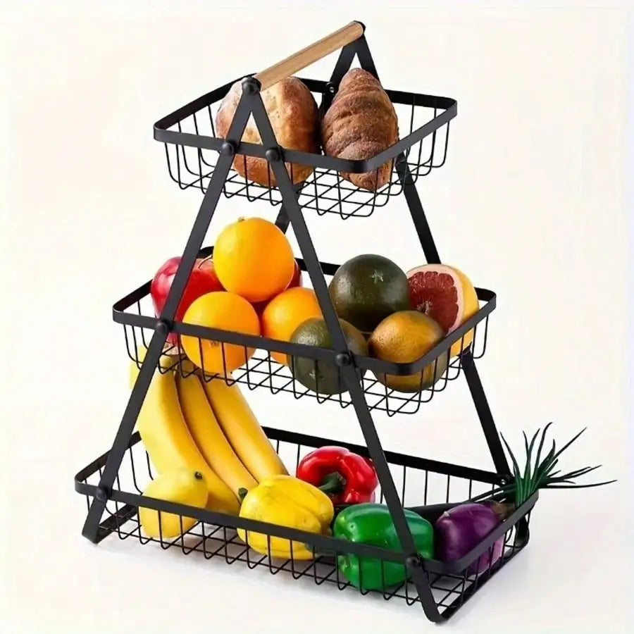 Three Tier Fruit Basket With Removable Trays For Kitchen Storage
