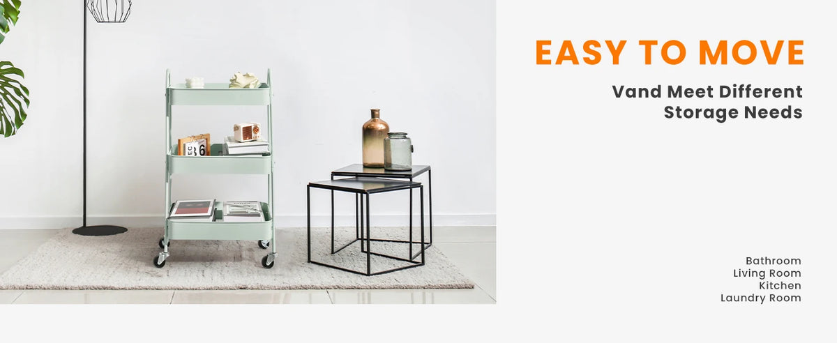 JHK Metal Rolling Storage Cart With Lockable Wheels