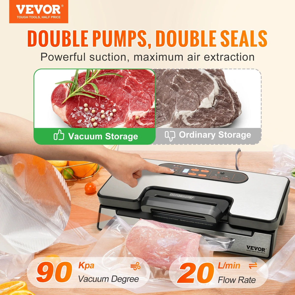 SucceBuy 90KPa Electric Vacuum Sealer Machine for Food Packaging