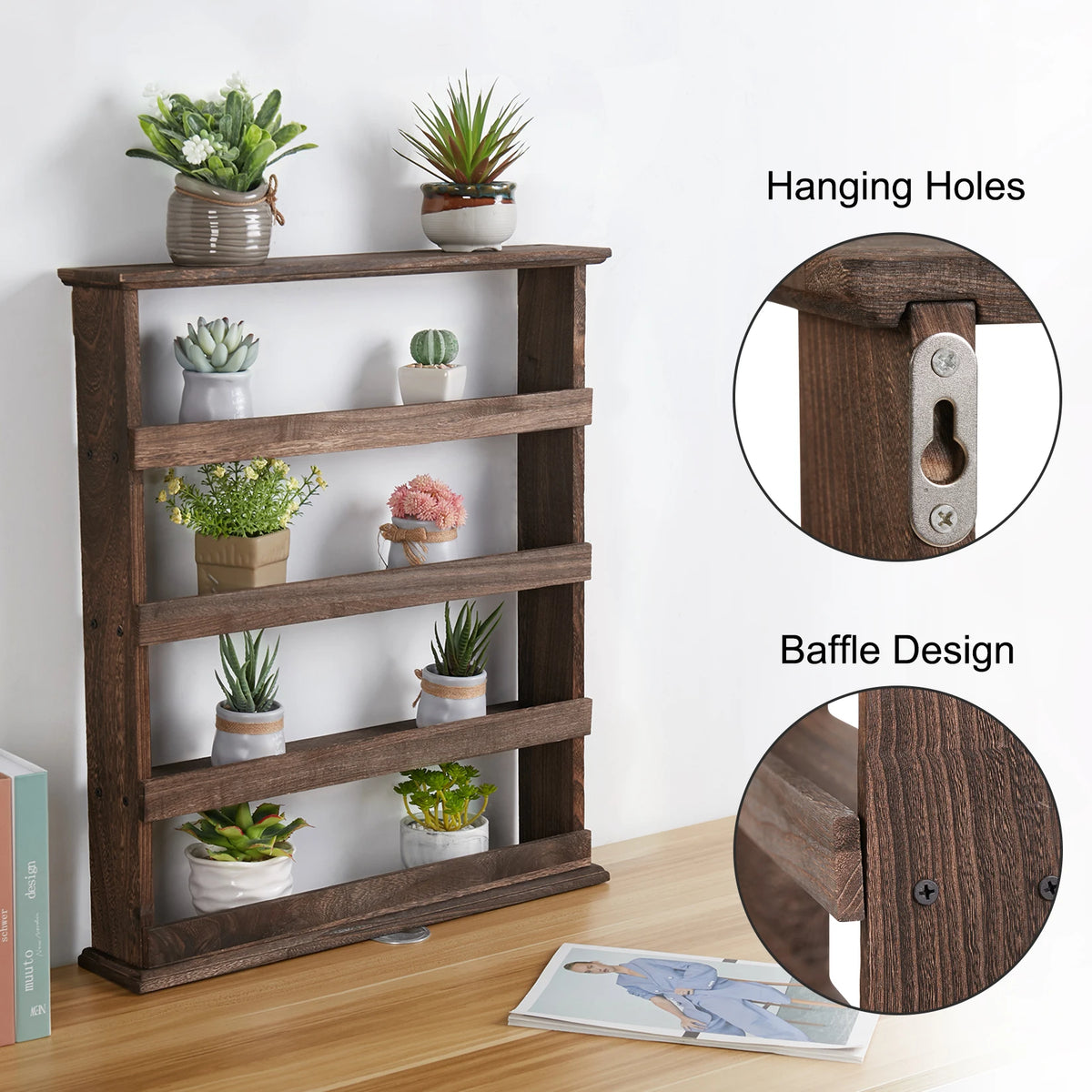 Bamboo Wall Mounted Spice Rack Storage Shelf Organizer