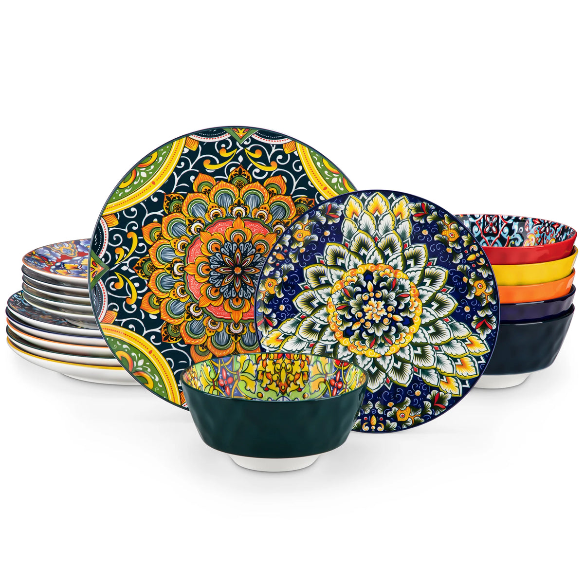 MALACASA Bohemian Ceramic Dinnerware Set Stoneware Tableware for Home