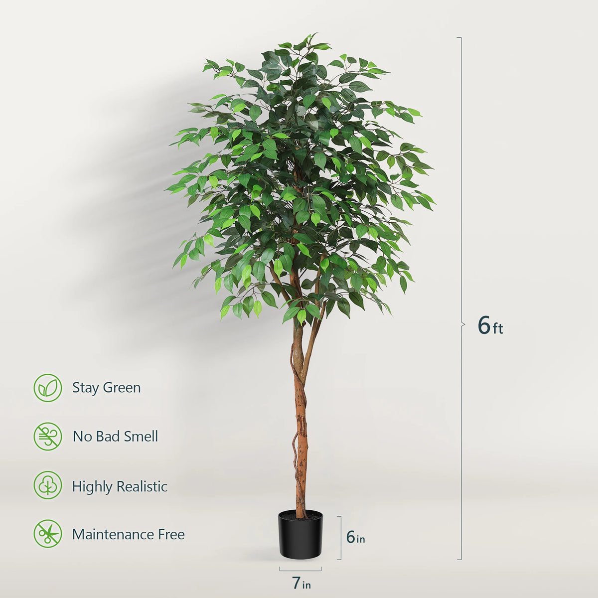 DR.PLANZEN Artificial Ficus Tree Potted Plant With Natural Wood Trunk