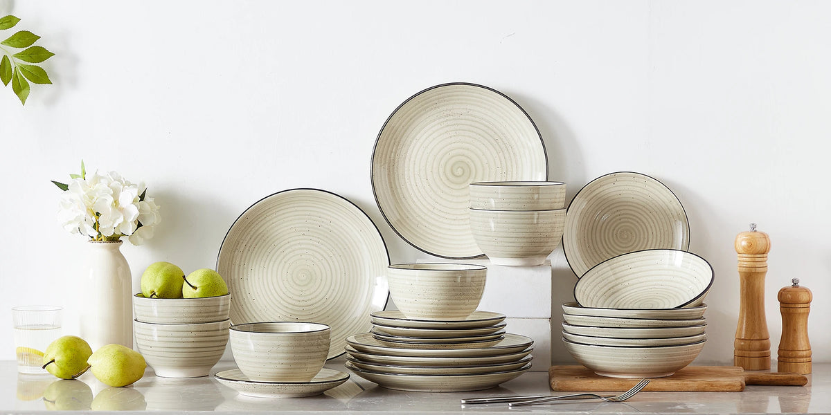 MALACASA Handpainted Spiral Ceramic Dinnerware Set With Plates And Bowls