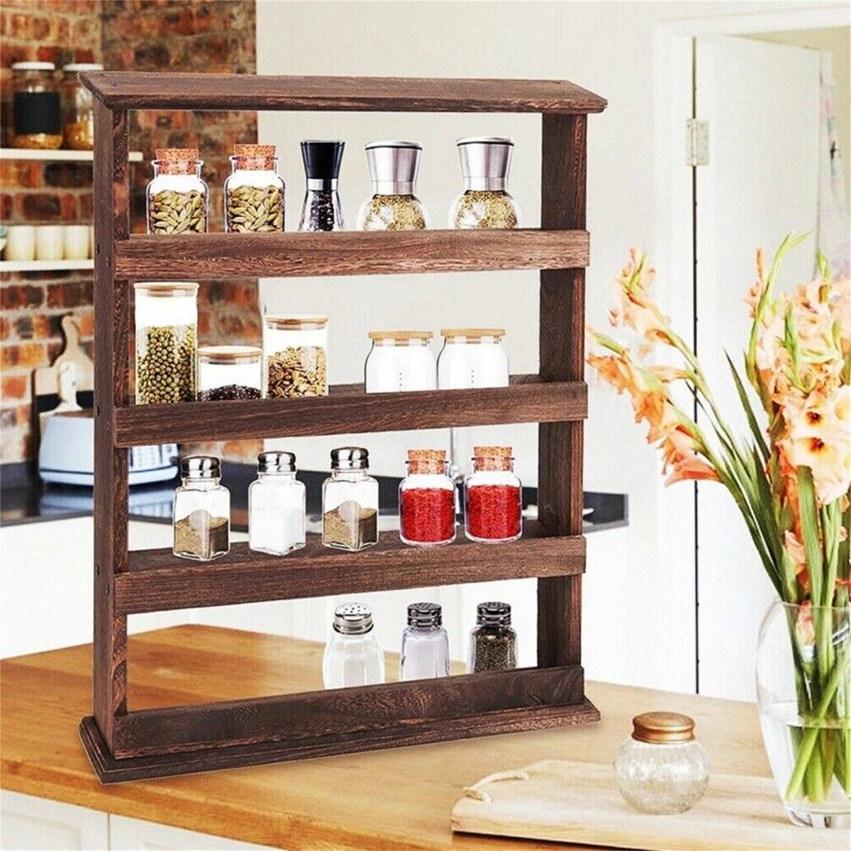 Bamboo Wall Mounted Spice Rack Storage Shelf Organizer