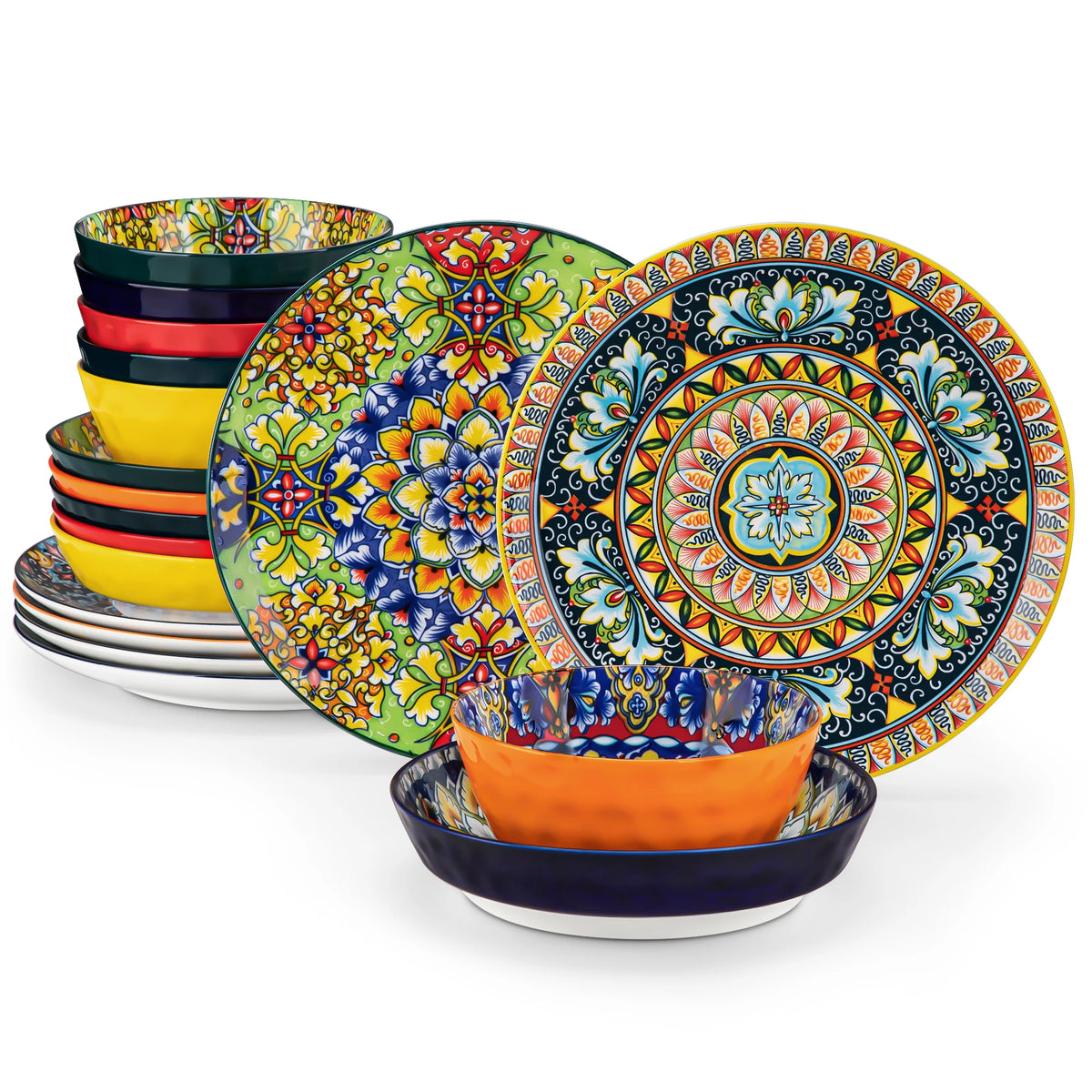 MALACASA Bohemian Ceramic Dinnerware Set Stoneware Tableware for Home