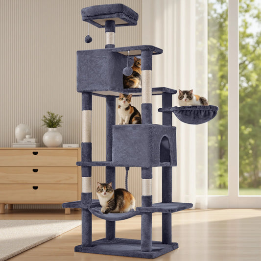 MCQ 66 Inch Cat Tree Tower Multi Level Cat Climbing Tower with Natural Sisal Scratching Posts Pet Condo for Indoor Cats Kittens