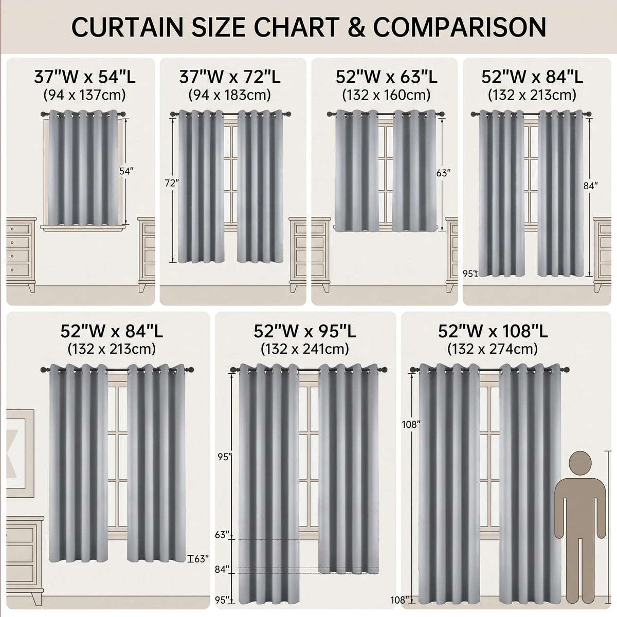 Thermal Blackout Window Curtains With Waterproof Backing For Home