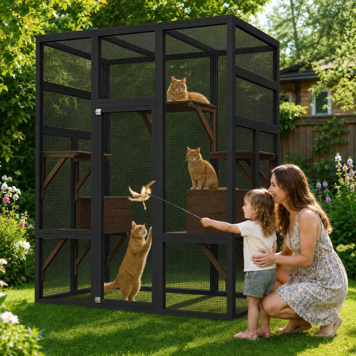 HiMISS Outdoor Wooden Cat Enclosure With Waterproof UV Roof