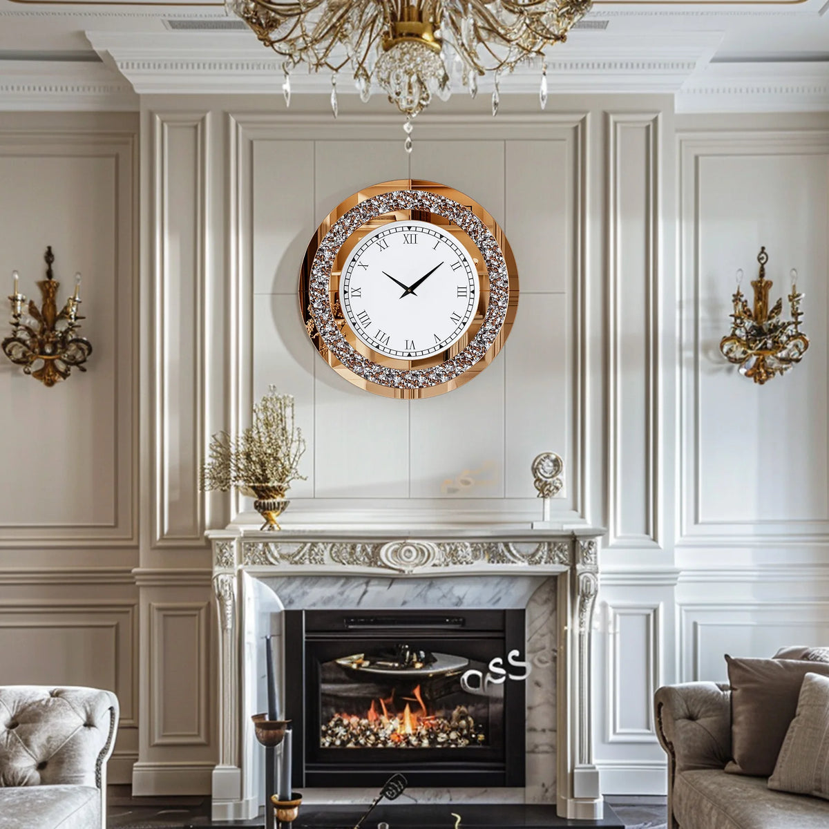 Crystal Sparkle Mirrored Wall Clock With Twinkle Diamond Accents