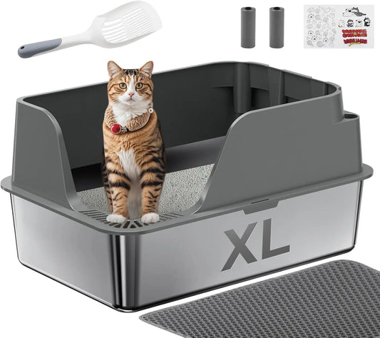 Stainless Steel Cat Litter Box Splash-Proof Leak-Proof