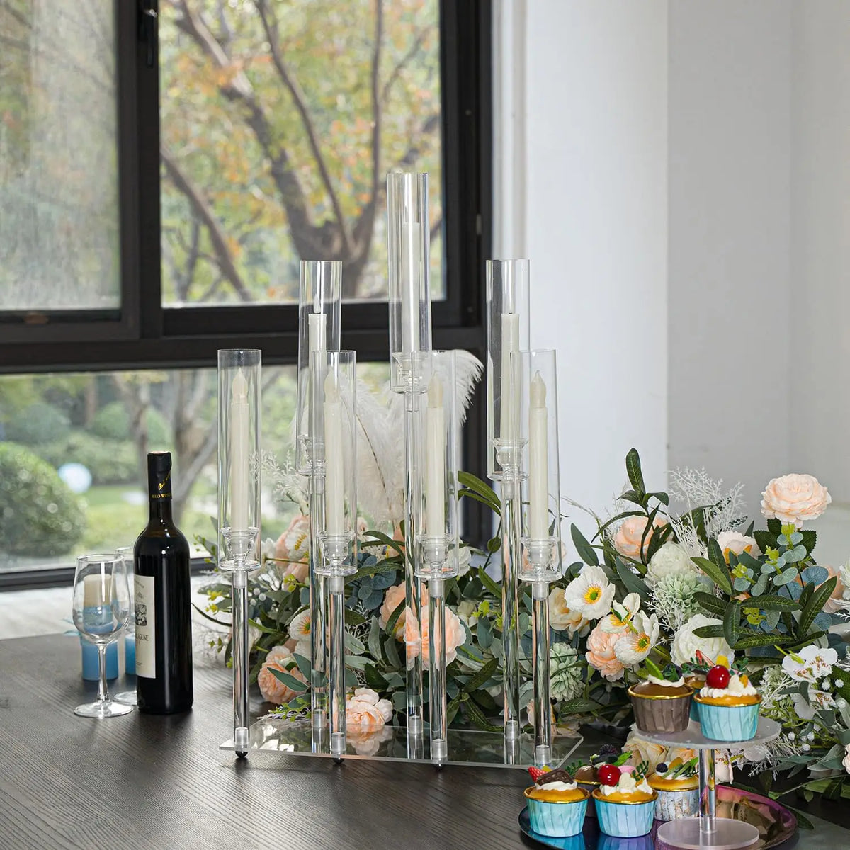 VINCIGANT Seven Arm Acrylic Candelabra for Weddings and Home Decor