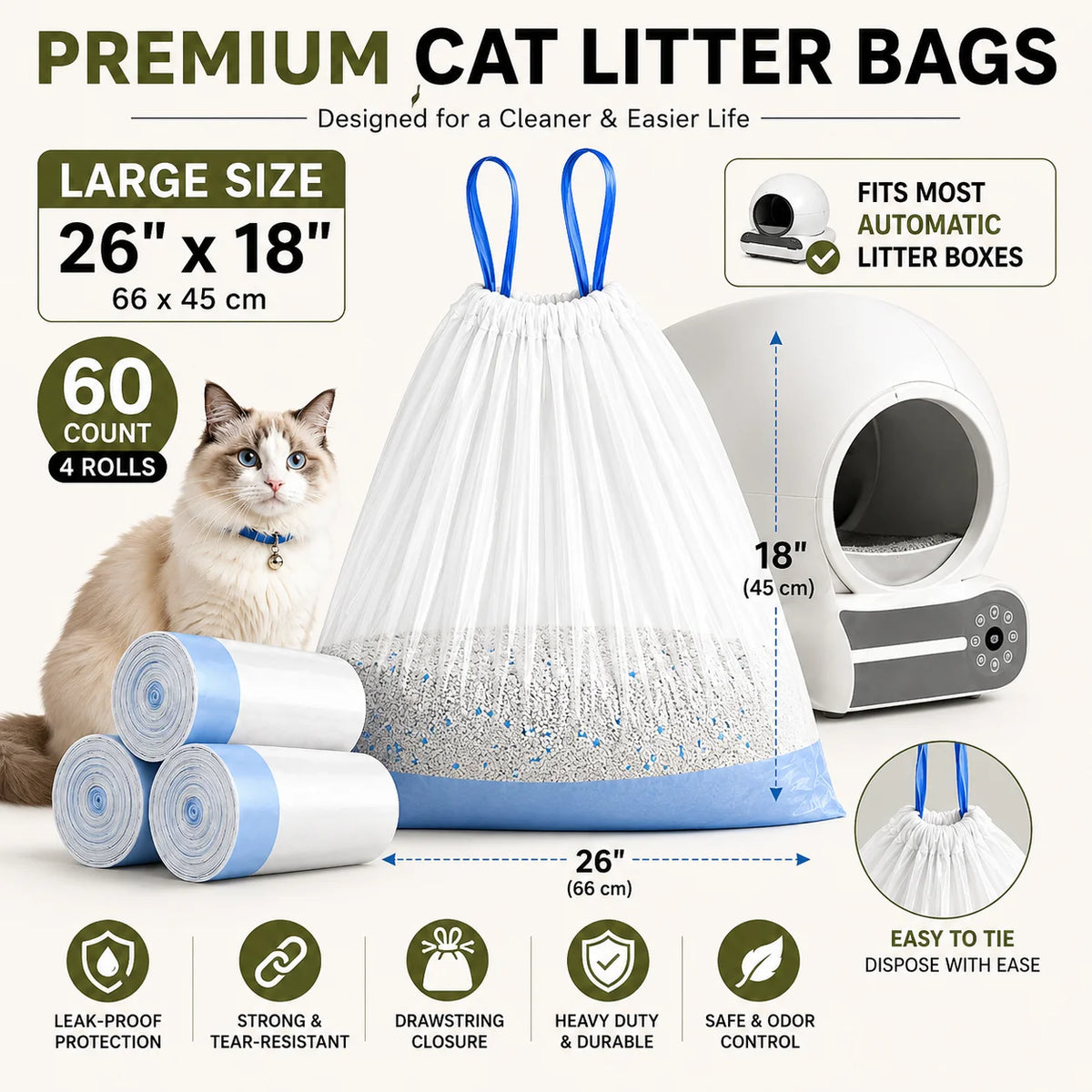 Automatic Cat Litter Box Liners With Convenient Drawstring Waste Bags