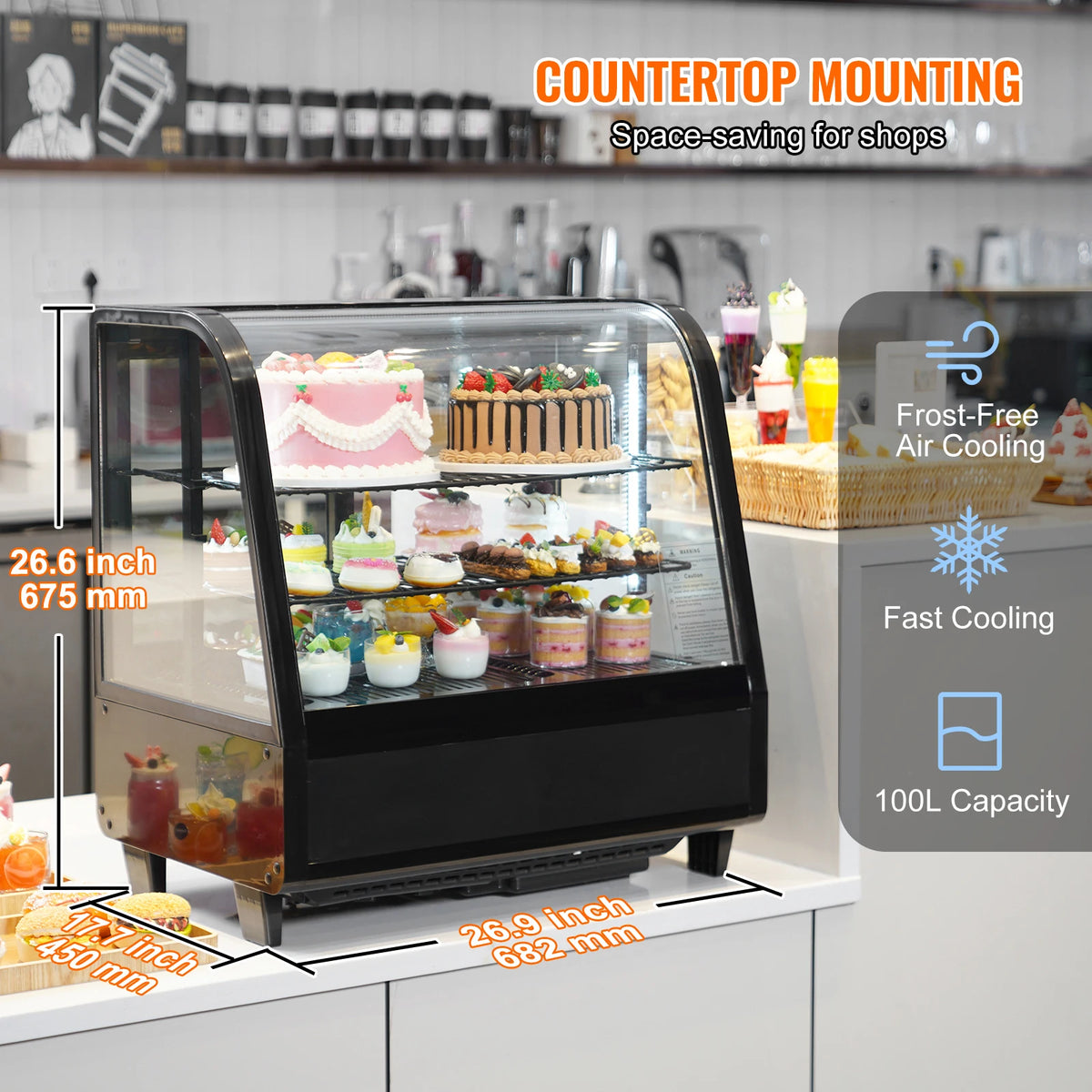 SucceBuy Refrigerated Pastry Display Case With LED Frost-Free Cooling